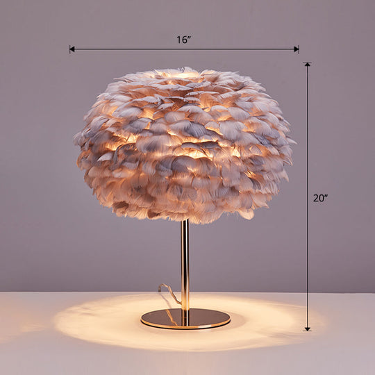 Nordic Style Feather Table Lamp - Spherical Accent Nightstand Light For Living Room