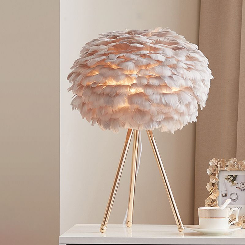 Nordic Style Feather Table Lamp - Spherical Accent Nightstand Light For Living Room Gold / Gray