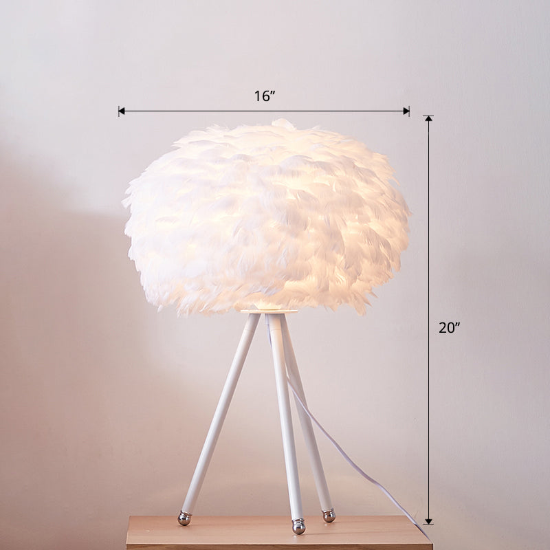 Nordic Goose Feather Sphere Table Lamp With Tripod Stand - Stylish 1-Bulb Night Light
