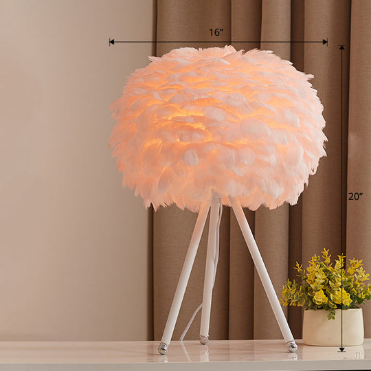 Nordic Goose Feather Sphere Table Lamp With Tripod Stand - Stylish 1-Bulb Night Light