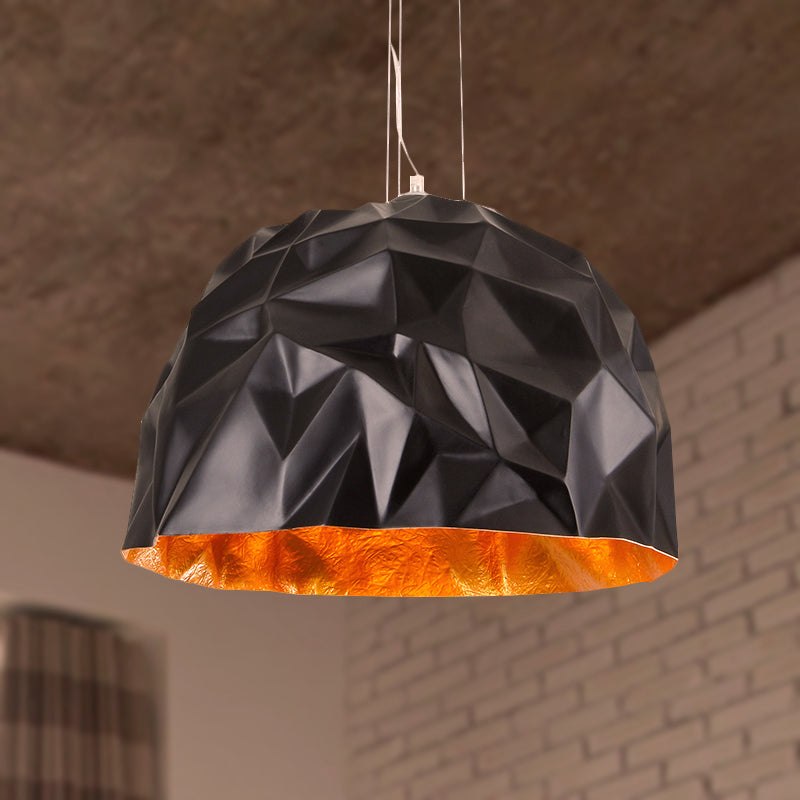 Metallic Domed Hanging Ceiling Light - Loft Style - 16"/19.5" Diameter - 1 Light Pendant Fixture - Black/White - for Living Room