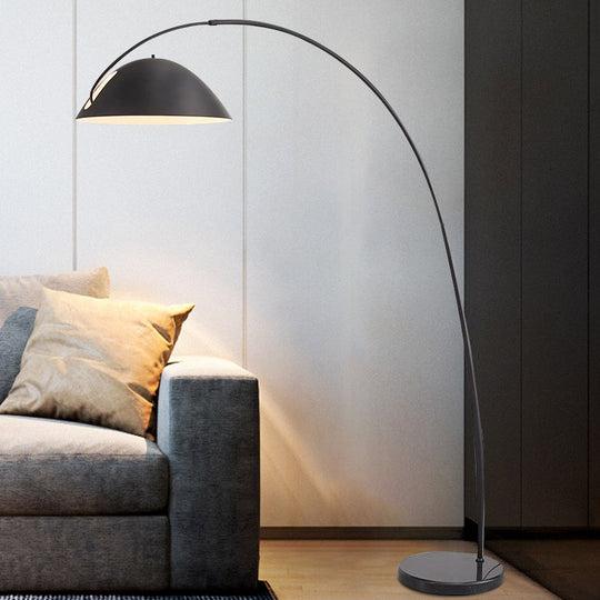 Black Swivel Dome Floor Lamp With Fishing Rod Arm - Elegant Designer Lighting Solution