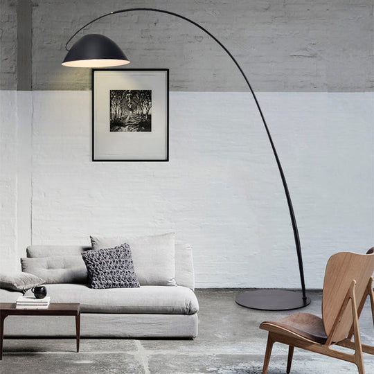 Black Swivel Dome Floor Lamp With Fishing Rod Arm - Elegant Designer Lighting Solution