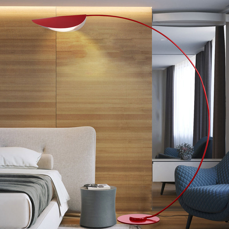 Macaron Arc Floor Lamp With Metallic Finish - 1-Light Stand Up Light For Living Room Bendable Shade