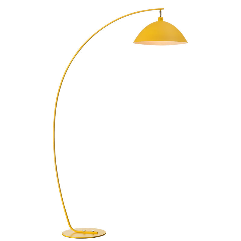Metallic Fishing Rod Floor Lamp - Macaron 1 Head Stand Light With Lampshade Yellow / Barn