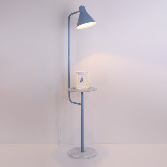 Macaron 1-Bulb Rotatable Floor Lamp With Metal Shade - Funnel Shaped Standing Light Fixture Blue