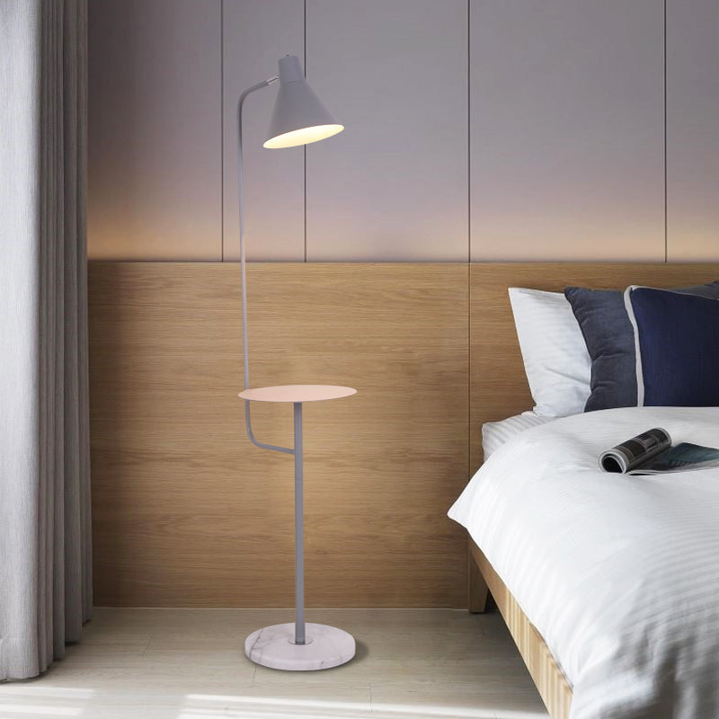 Macaron 1-Bulb Rotatable Floor Lamp With Metal Shade - Funnel Shaped Standing Light Fixture Grey