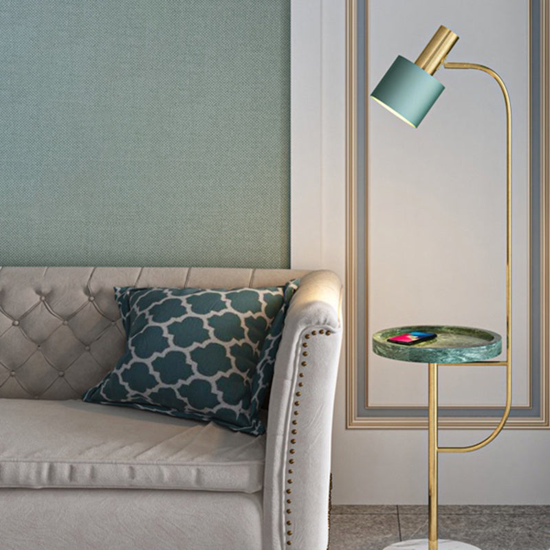 Postmodern Metal Floor Lamp With Swivel Feature And Marble Tray/Base