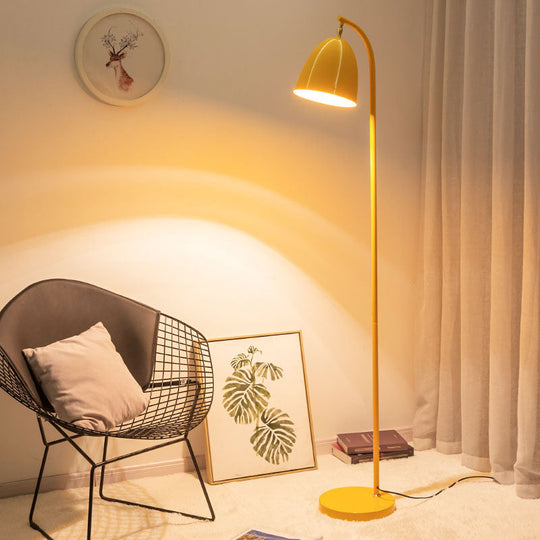Modern Macaron Rotating Floor Reading Lamp With Metal Bell Shade For Living Room Yellow