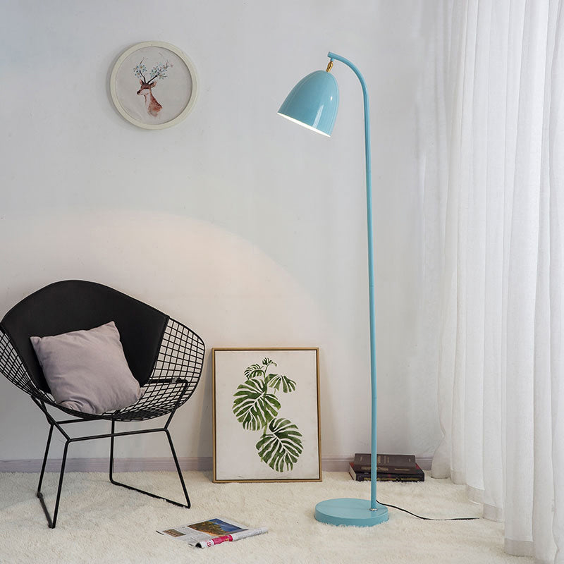 Modern Macaron Rotating Floor Reading Lamp With Metal Bell Shade For Living Room Blue
