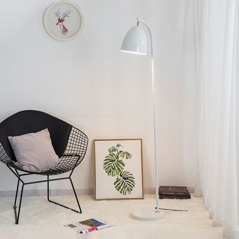 Modern Macaron Rotating Floor Reading Lamp With Metal Bell Shade For Living Room White