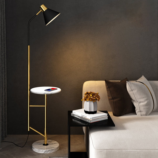 Nordic Metal 1-Head Floor Lamp With Cone Shade - Living Room Task Lighting