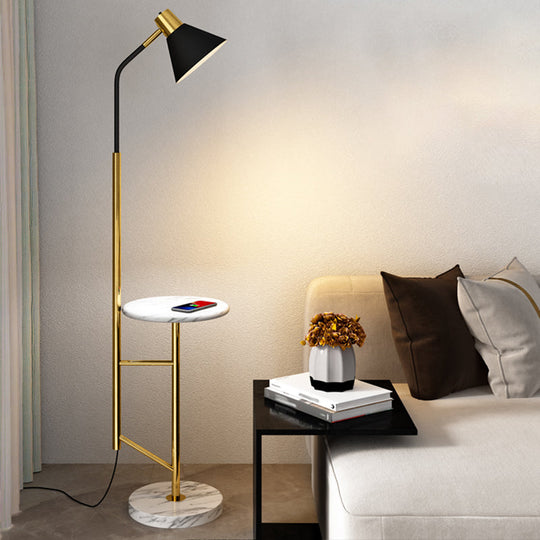 Nordic Metal 1-Head Floor Lamp With Cone Shade - Living Room Task Lighting Black-White