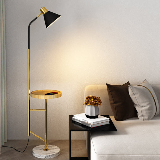 Nordic Metal 1-Head Floor Lamp With Cone Shade - Living Room Task Lighting Wood