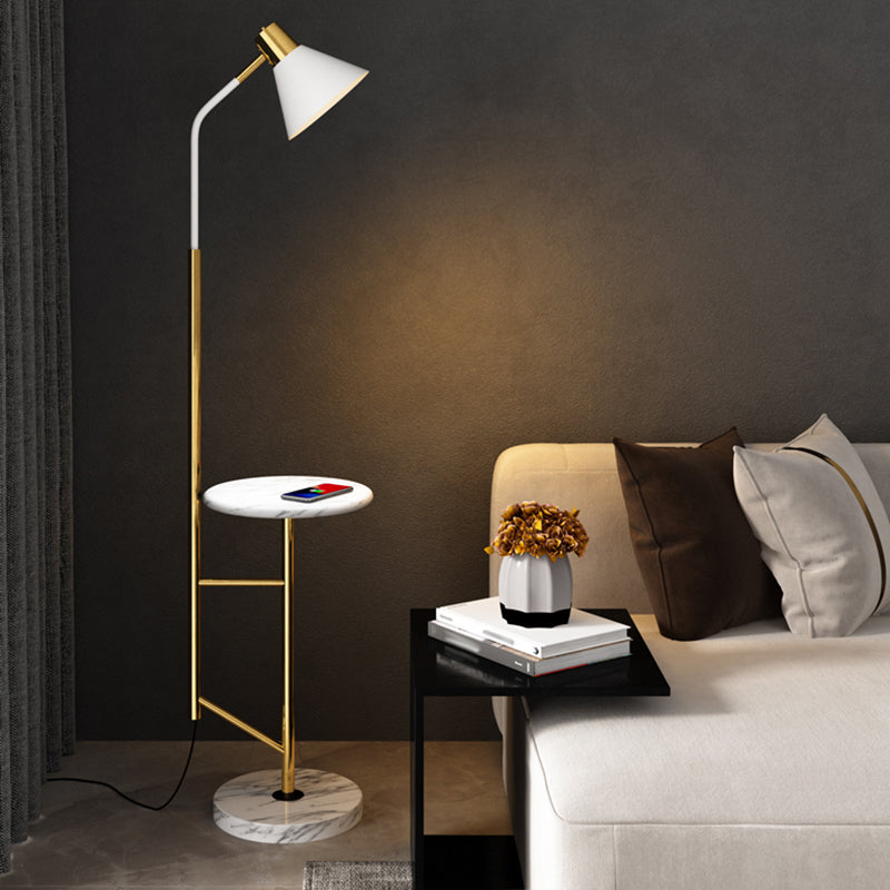 Nordic Metal 1-Head Floor Lamp With Cone Shade - Living Room Task Lighting White