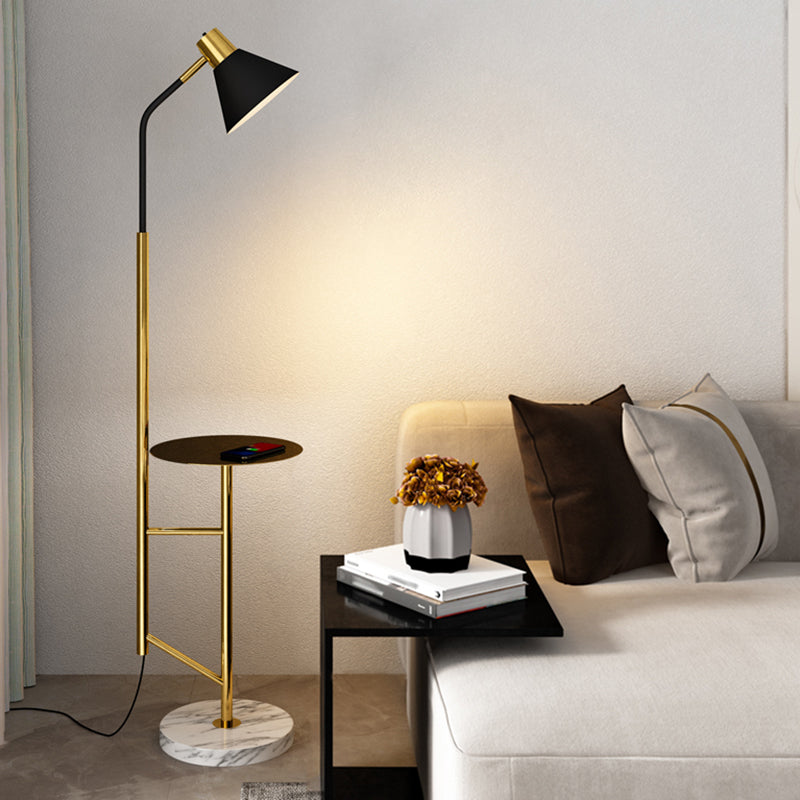 Nordic Metal 1-Head Floor Lamp With Cone Shade - Living Room Task Lighting Gold-Black
