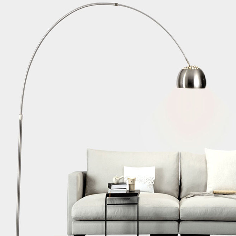 Modern Stainless Steel Dome Floor Lamp With Vent Design And Fishing Rod Arm For Industrial Living
