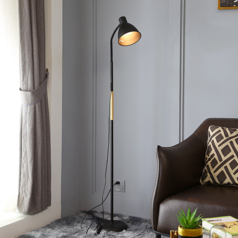 Minimalist Metal Floor Reading Lamp With Rolled Edge - 1-Light Bell Shaped Design For Living Rooms