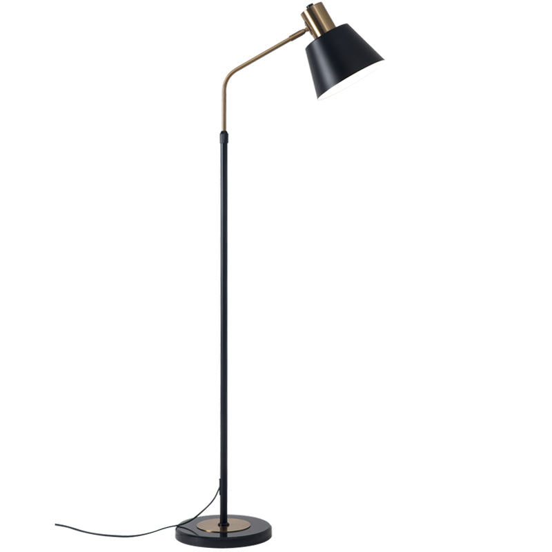 Adjustable Black Tapered Floor Lamp Industrial Metal Single Reading Light For Living Room With Foot