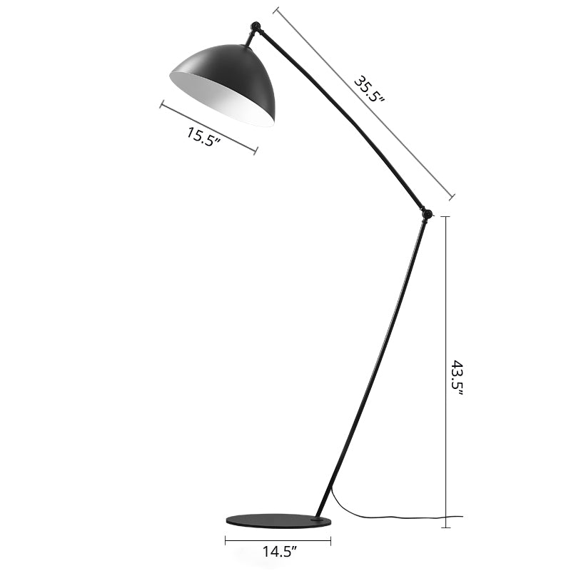 Industrial Black Metal Floor Lamp With Swing Arm - 1-Head Bowl Design