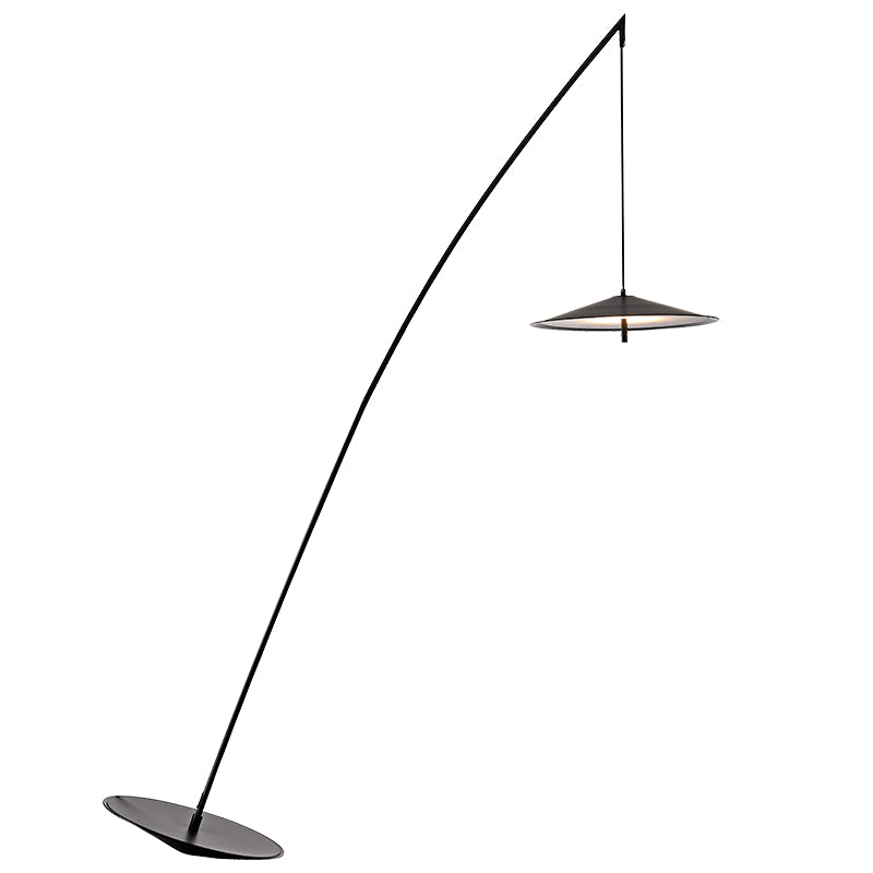Fishing Floor Lamp: Simplicity Metal Led Light With Dangling Shade Black