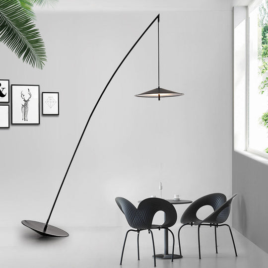 Fishing Floor Lamp: Simplicity Metal Led Light With Dangling Shade