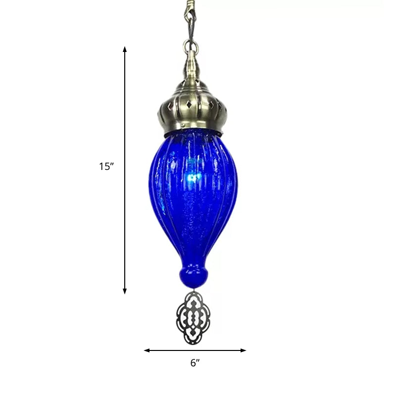 Ribbed Glass Droplet Hanging Lamp In Blue/Green/Taupe - Perfect For Bedroom