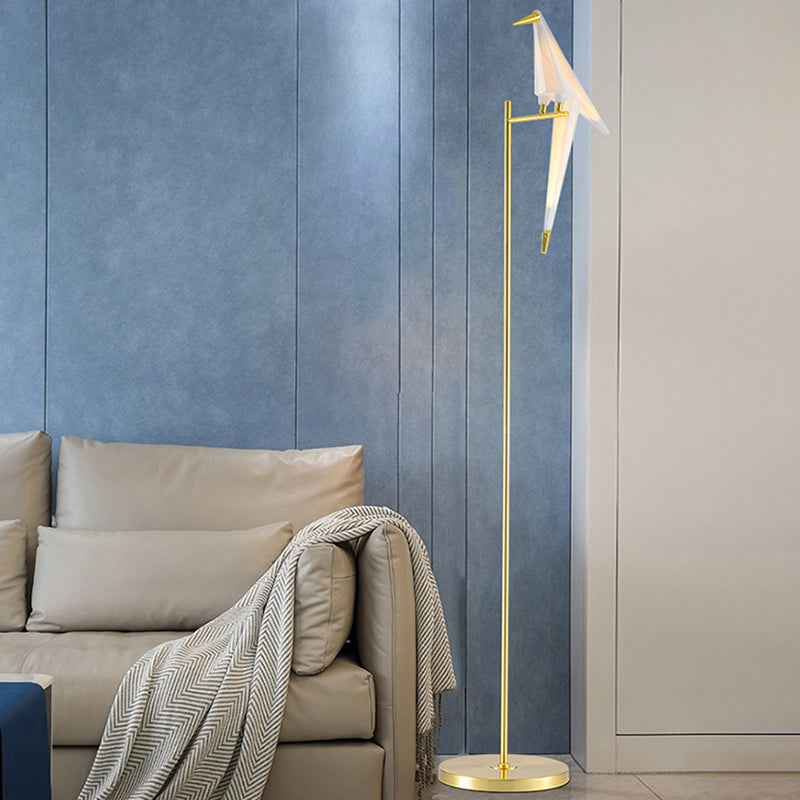 Gold Origami Bird Floor Lamp - Elegant Acrylic Living Room Lighting