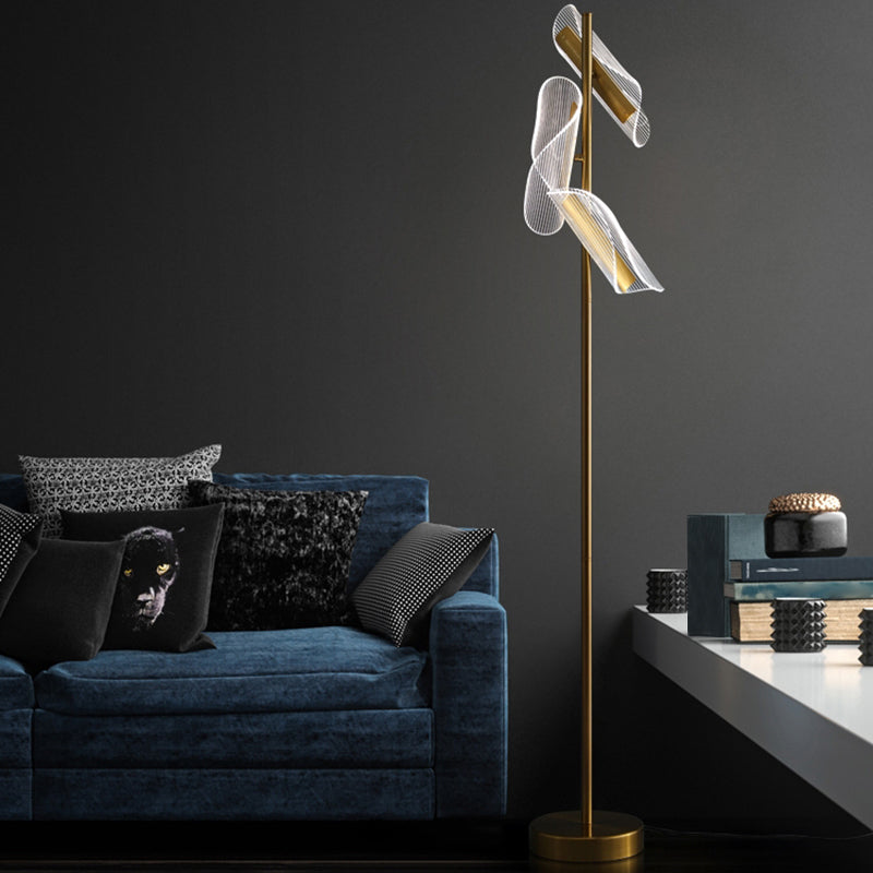Art Deco Acrylic Led Floor Light With Gold Finish - Stylish Standing Lamp For Living Room / Tubular