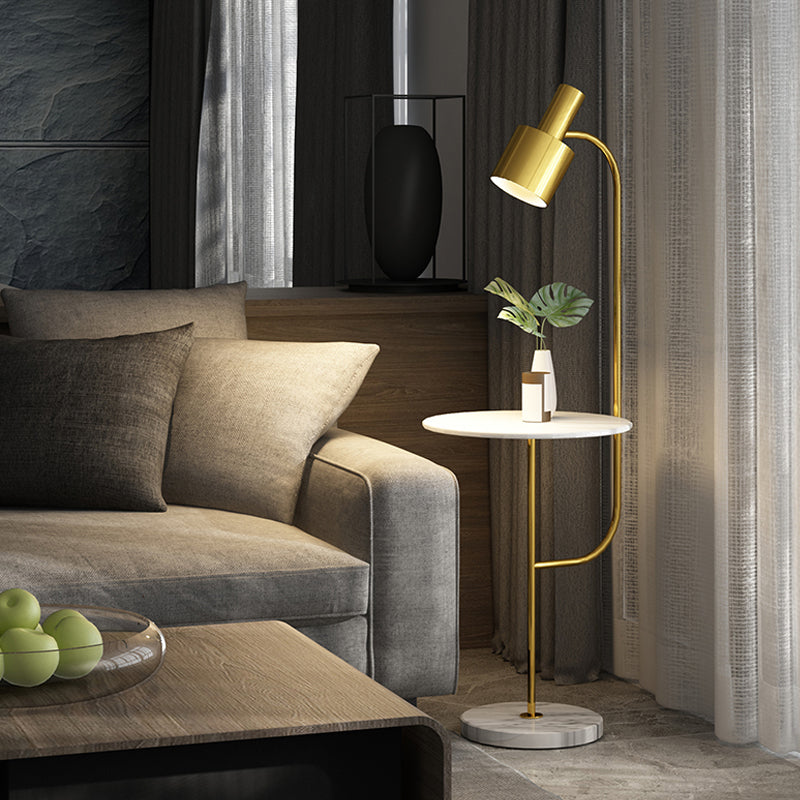 Modern Grenade Metal Floor Lamp With Tray - Perfect For Living Room White-Gold / 12.5