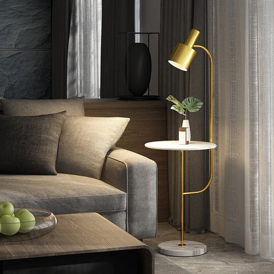 Modern Grenade Metal Floor Lamp With Tray - Perfect For Living Room White-Gold / 12.5