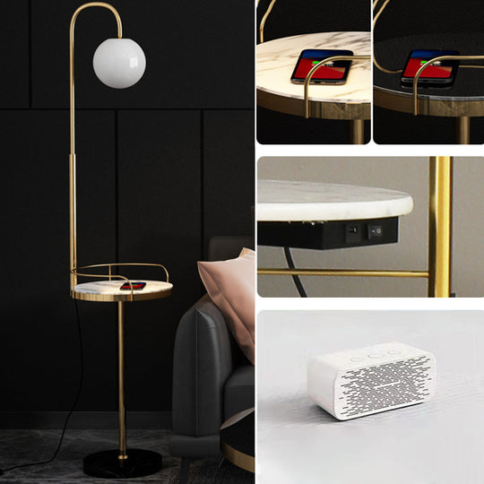Opal Glass Minimalist Ball Floor Lamp: 1-Light Living Room Standing Light With Guardrail