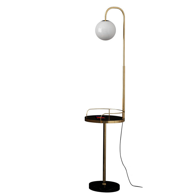 Opal Glass Minimalist Ball Floor Lamp: 1-Light Living Room Standing Light With Guardrail