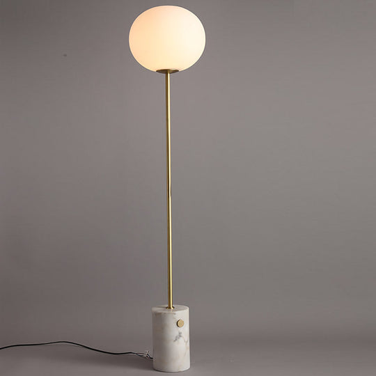 Minimalistic Cream Glass Floor Lamp With Marble Base - Single-Bulb Stand-Up Lighting Brass