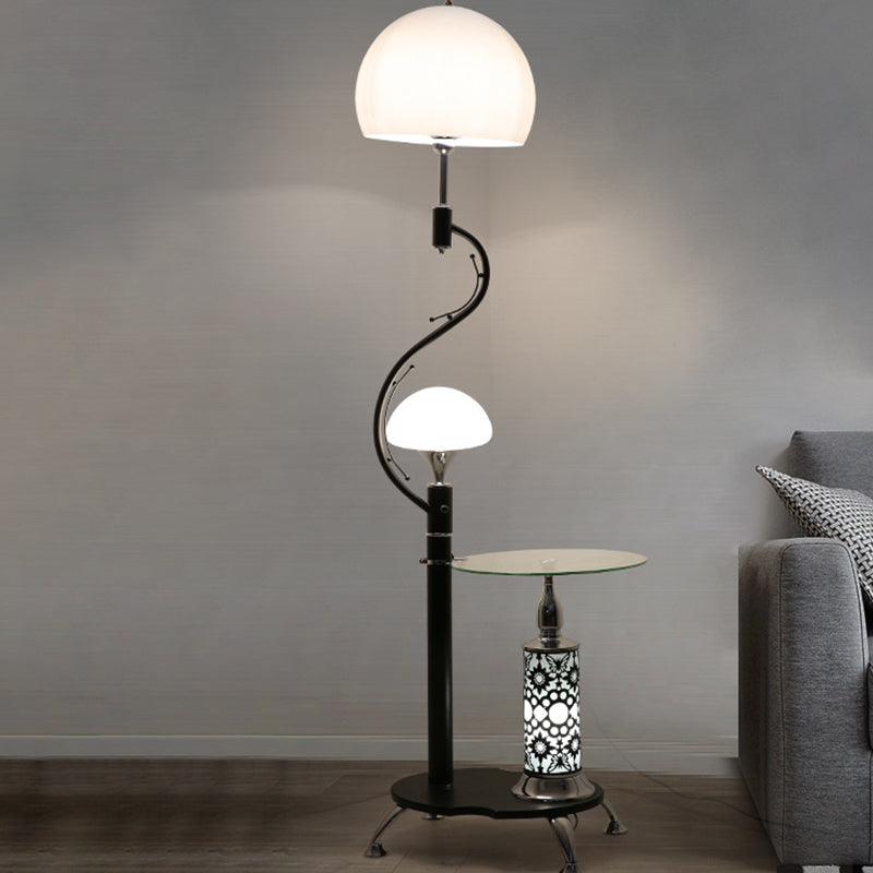 Country Style Dome Floor Lamp With Table And Acrylic Stand - 2 Lights For Living Room