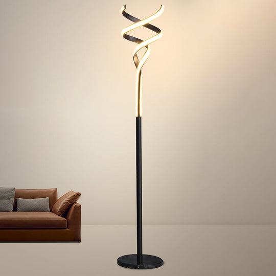Sleek Spiral Led Floor Lamp With Metallic Accents For Modern Living Room Black
