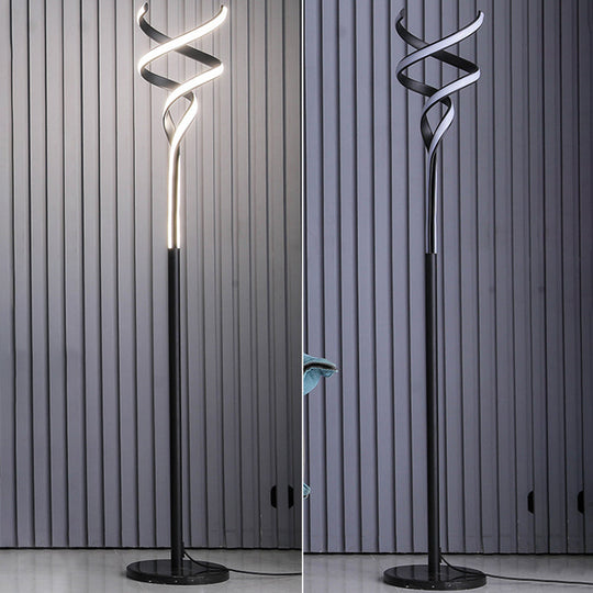 Sleek Spiral Led Floor Lamp With Metallic Accents For Modern Living Room