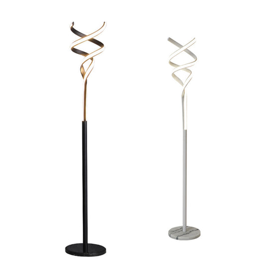 Sleek Spiral Led Floor Lamp With Metallic Accents For Modern Living Room