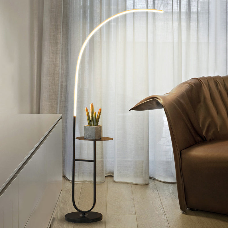 Modern Curve Standing Lamp - Metal Led 1 Head Living Room Floor Lighting Black