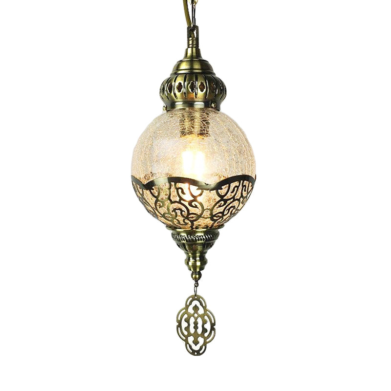 Clear Crackled Glass Sphere Ceiling Lamp For Dining Room - Modern Suspended Lighting Fixture