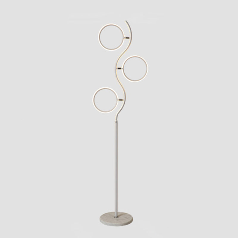Rotatable 3-Head Led Floor Lamp - Artistic Metal Ring Shape For Bedroom White