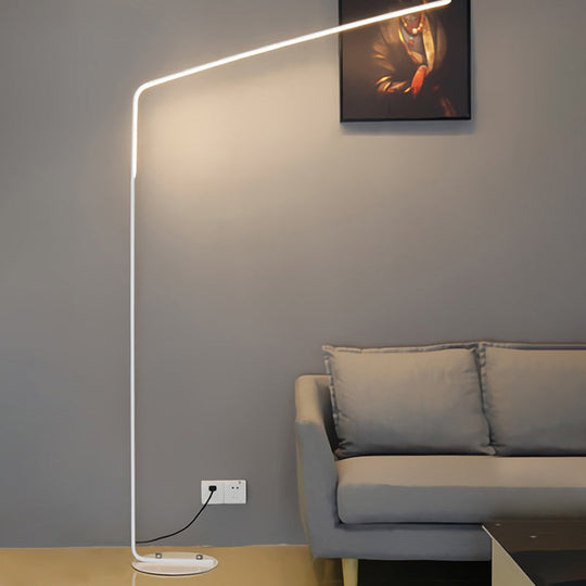 Modern Metal Linear Floor Lighting With Foot Switch - Sleek Led Standing Light White