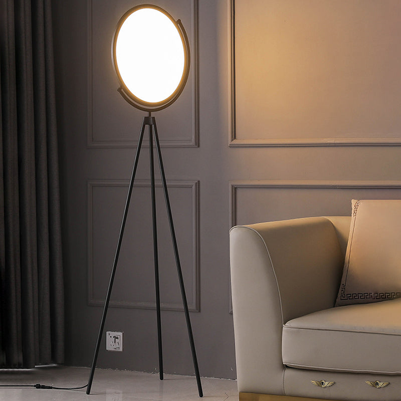 Minimalistic Led Floor Lamp: Rotatable Disc Design And Acrylic Tripod Stand For Living Room Black