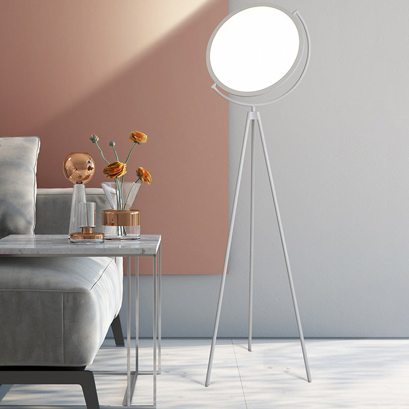 Minimalistic Led Floor Lamp: Rotatable Disc Design And Acrylic Tripod Stand For Living Room White