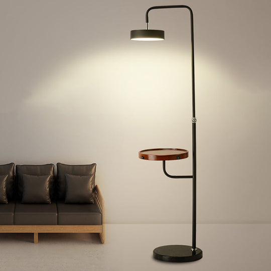 Modern Metal Swing-Arm Led Floor Lamp With Round Table - Living Room Stand Up Light Brown