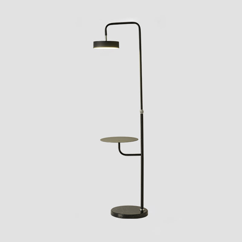 Modern Metal Swing-Arm Led Floor Lamp With Round Table - Living Room Stand Up Light Black