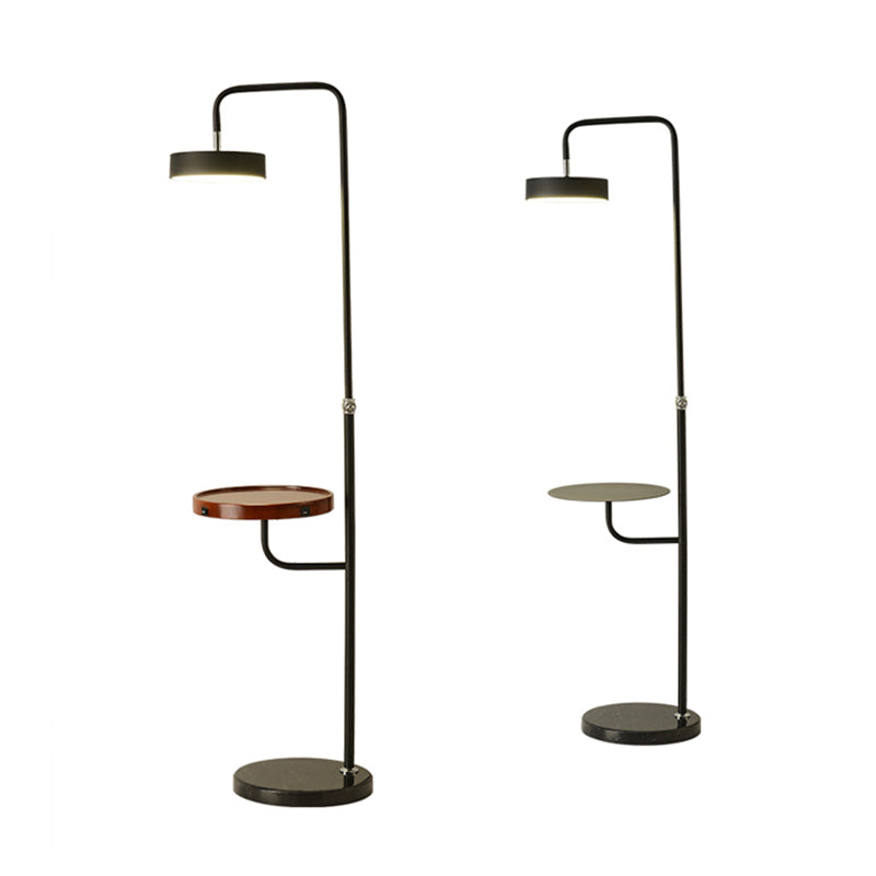 Modern Metal Swing-Arm Led Floor Lamp With Round Table - Living Room Stand Up Light