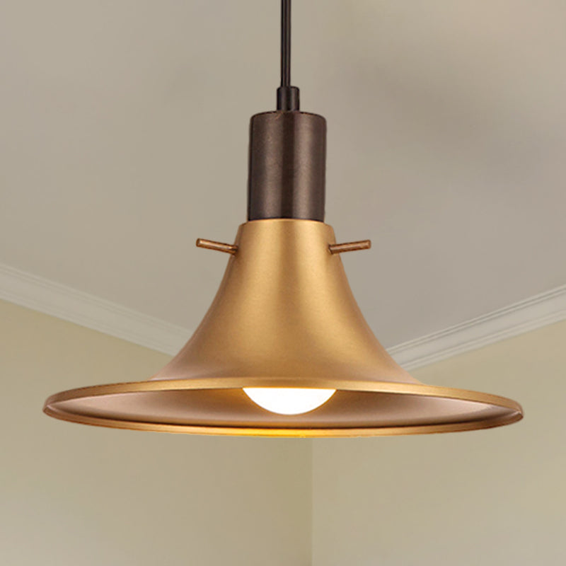 1-Light Industrial Pendant with Brass Finish & Metallic Flared Shade
