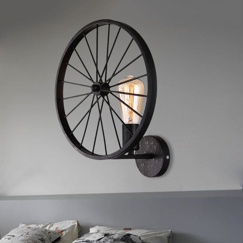 Industrial Style Bare Bulb Wall Lamp With Wheel Design - Modern Metal 1 Light Black/White/Red