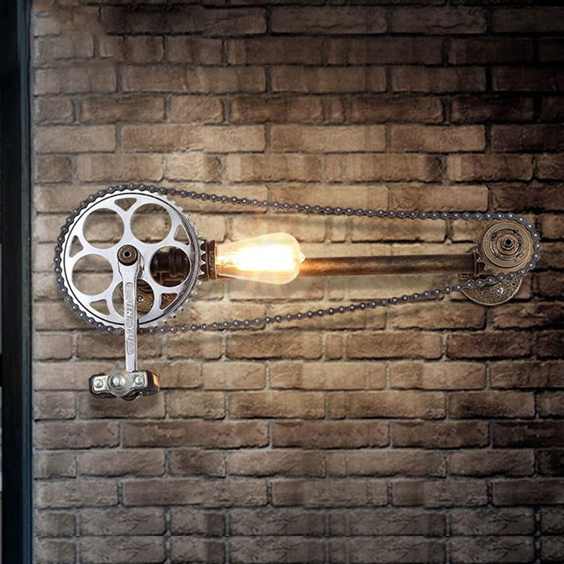 Bicycle Design Industrial Wall Sconce: 1 Light Bare Bulb Metal Mount In Bronze For Farmhouse